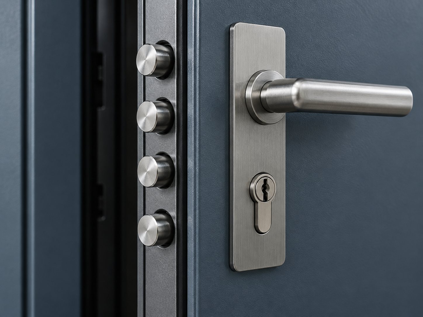 Porte blindée avec serrure multipoints et poignée